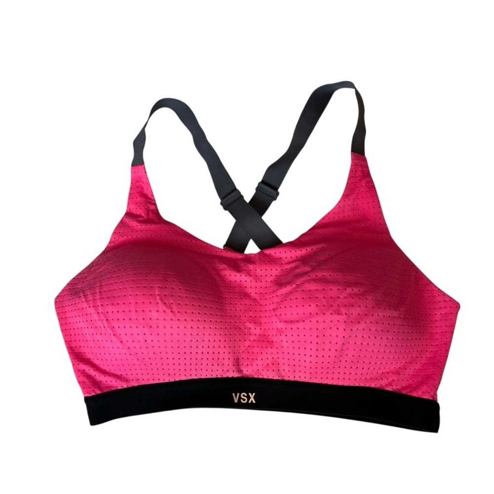 Victoria's Secret Pink and Black Sports Bra 32D perforated fabric cross back